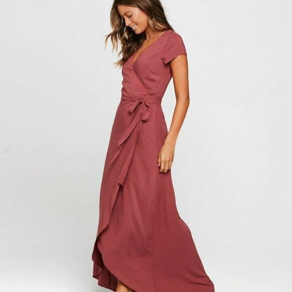 LSPACE REVOLVE Red Rust Goa Maxi Midi Slit Open Tie Plunge VNeck Wrap Dress XS - Picture 9 of 9